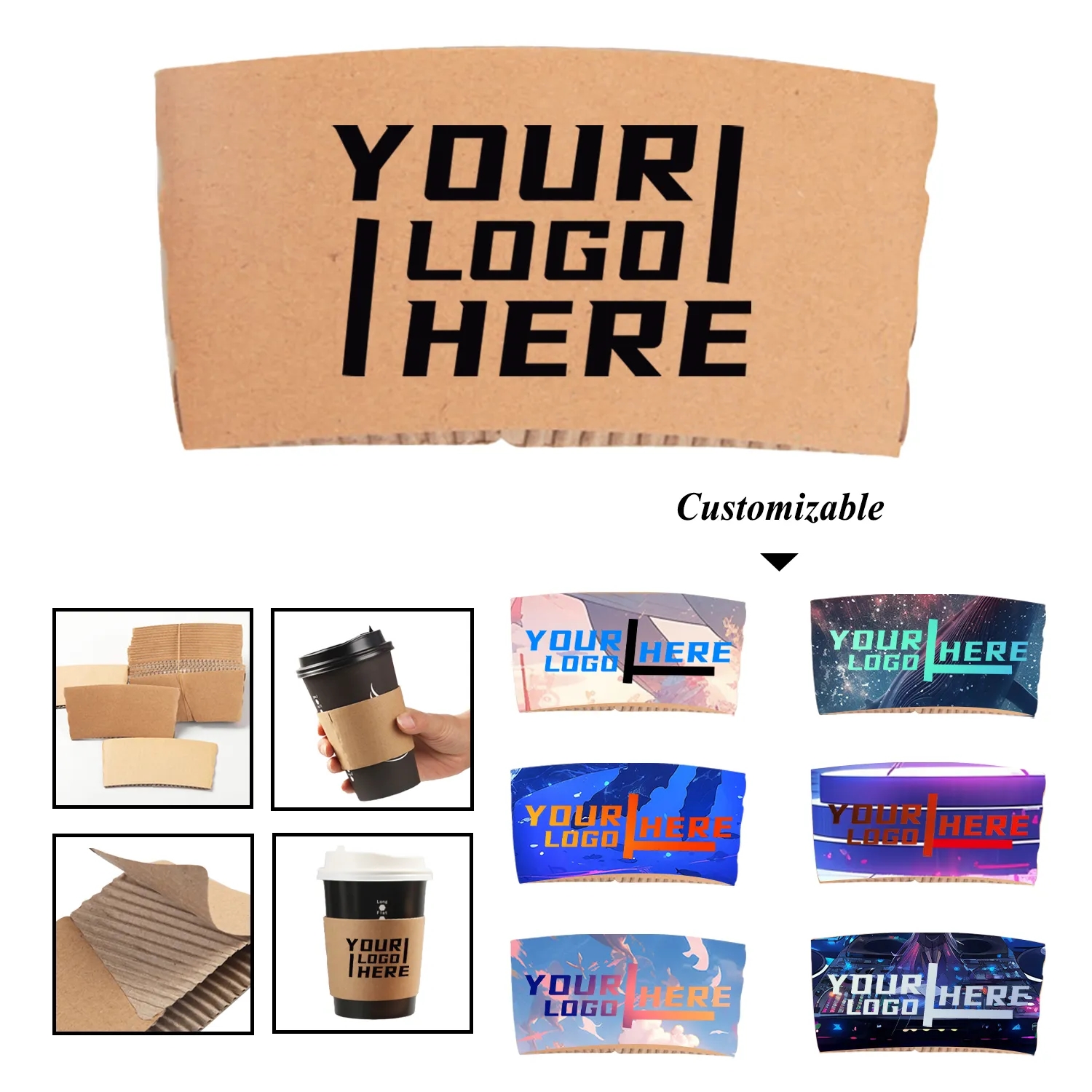 Corrugated Kraft Paper Coffee Cup Sleeve MOQ100pcs 1