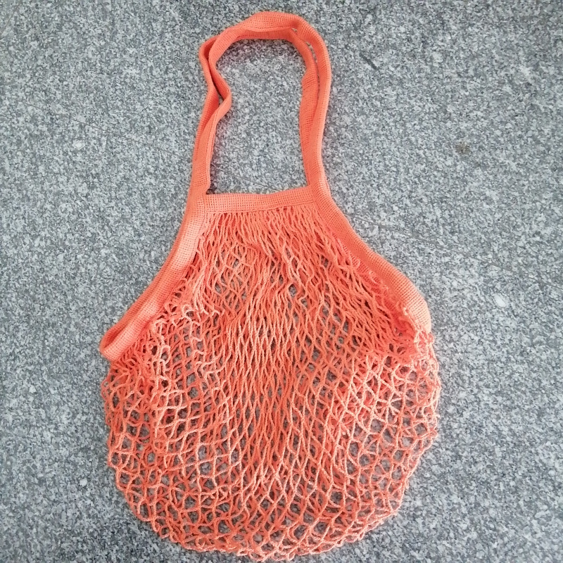 Long Handle Reusable Cotton Mesh Bag for Fruit Vegetables, custom tote bag with logo imprint 4