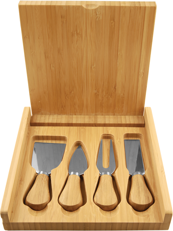8" x 8" Bamboo Cheese Set with 4 Tools 1