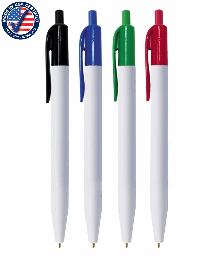 Union Printed - USA ECO White Barrel Click Pens with 1-Color Trim 2