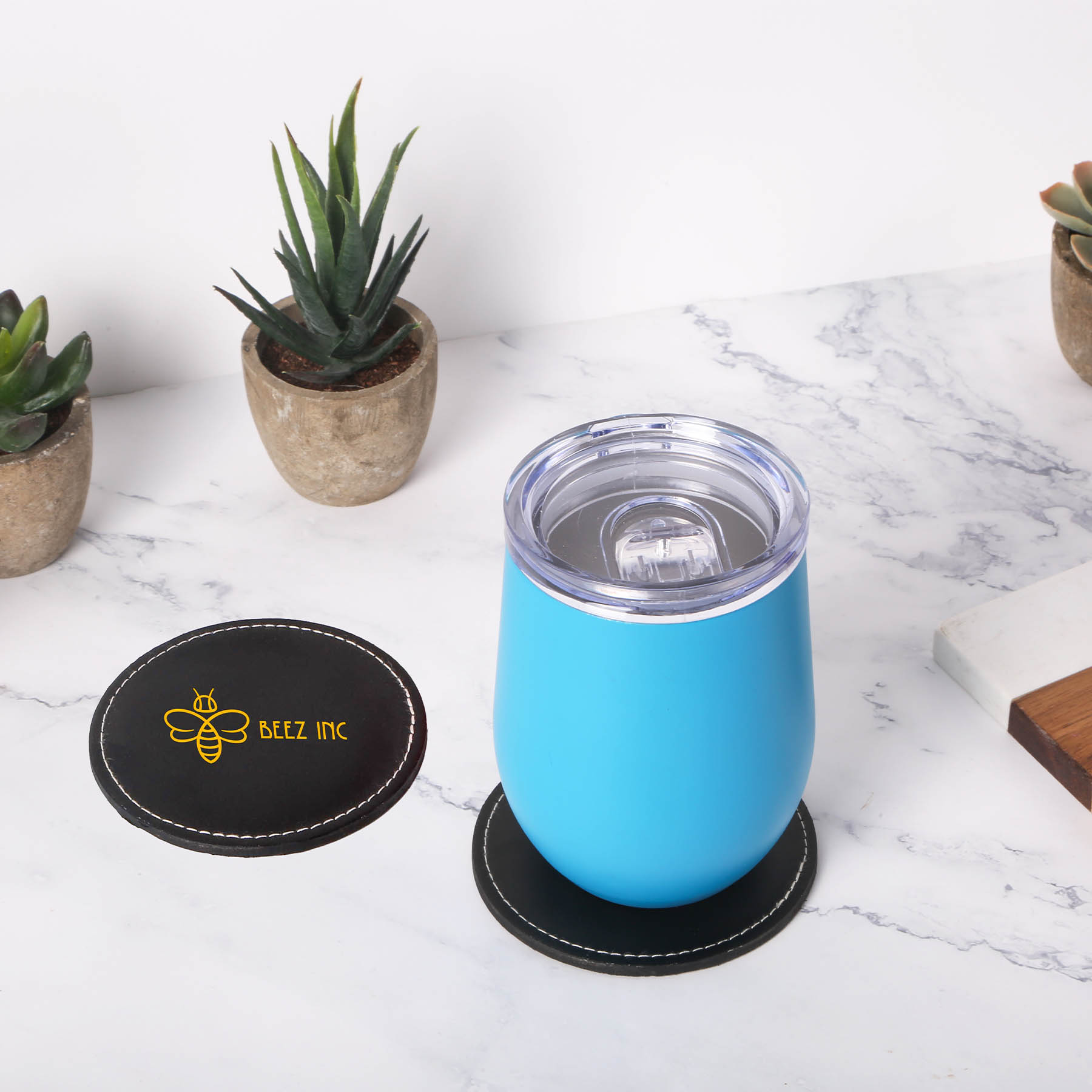 Benson Bonded Leather Round Coaster Single : Single 5