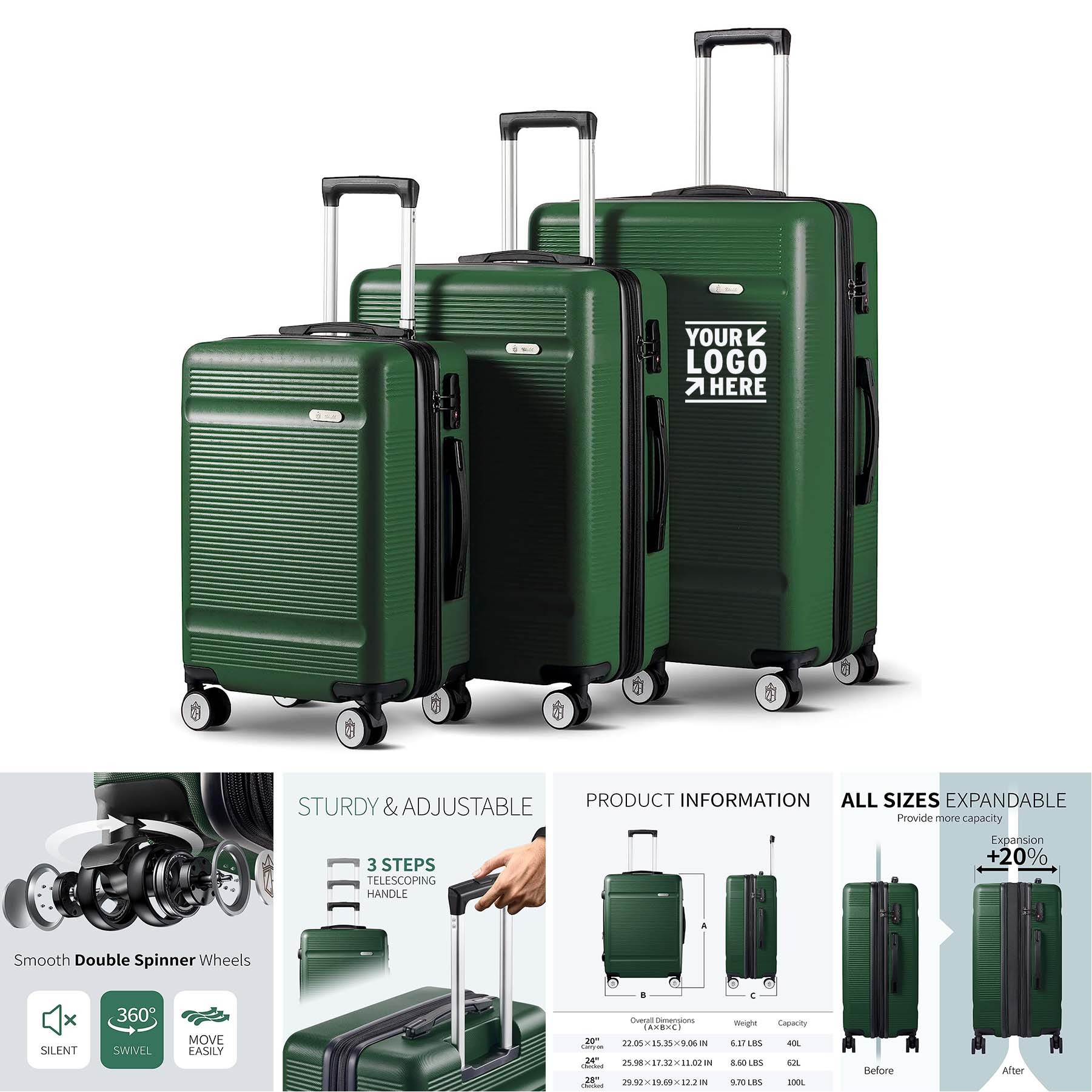 3 Piece 20In Expandable TSA Lock Spinner Wheels Travel Suitcase Set 2