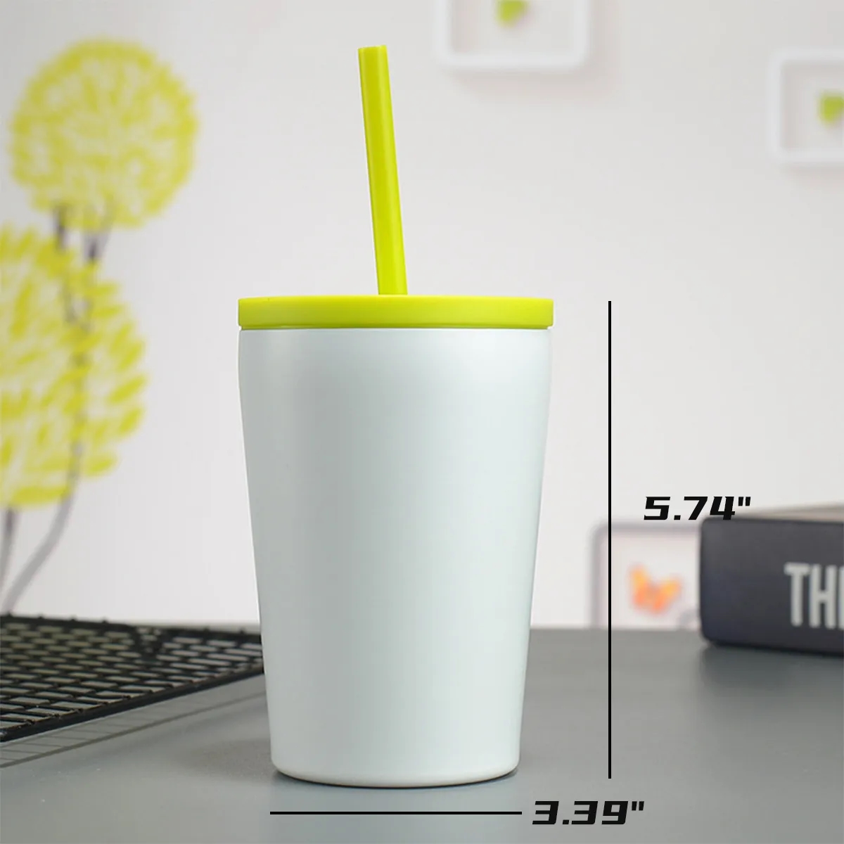 12 oz Stainless Steel Coffee Mug with Lid and Straw 3