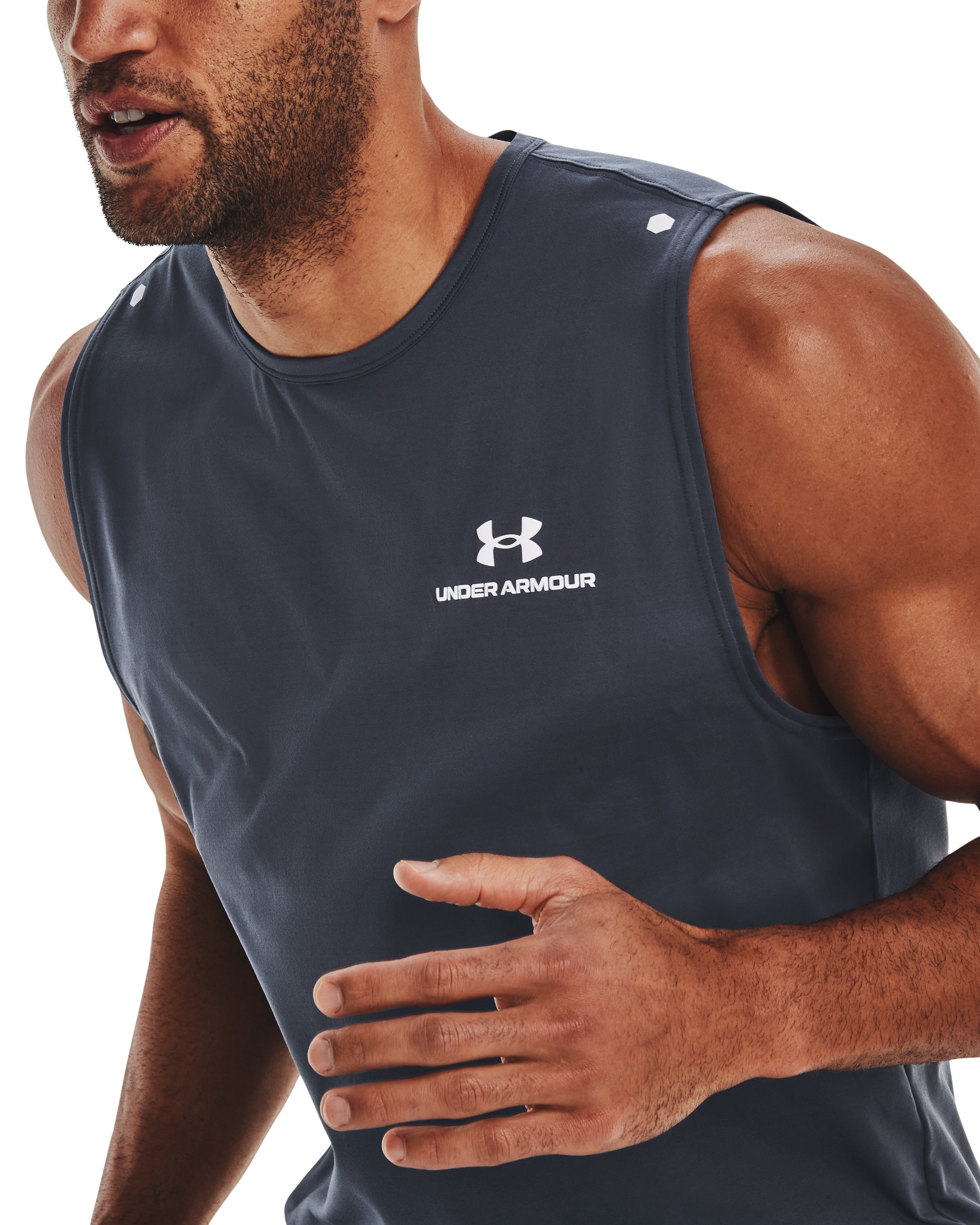 UA RUSH Energy Men's Sleeveless, custom athletic wear with logo imprint 12