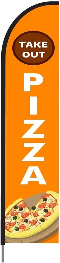 Pizza Takeout Food Delivery Feather Flag Swooper Banner Pole Kit for Store Sign Display, 15ft - Red 3