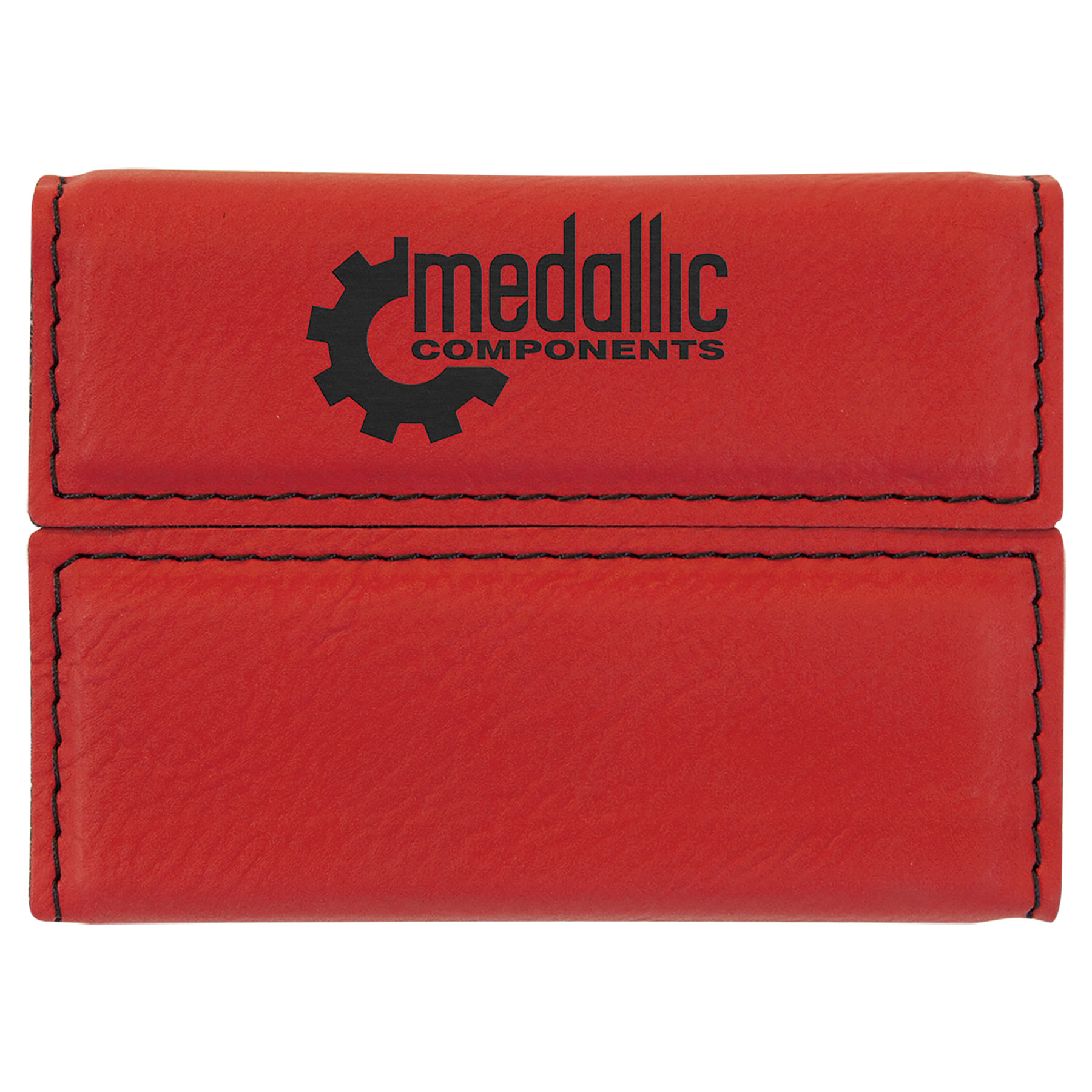 3 3/4" x 2 3/4" Red Leatherette Hard Business Card Holder 2