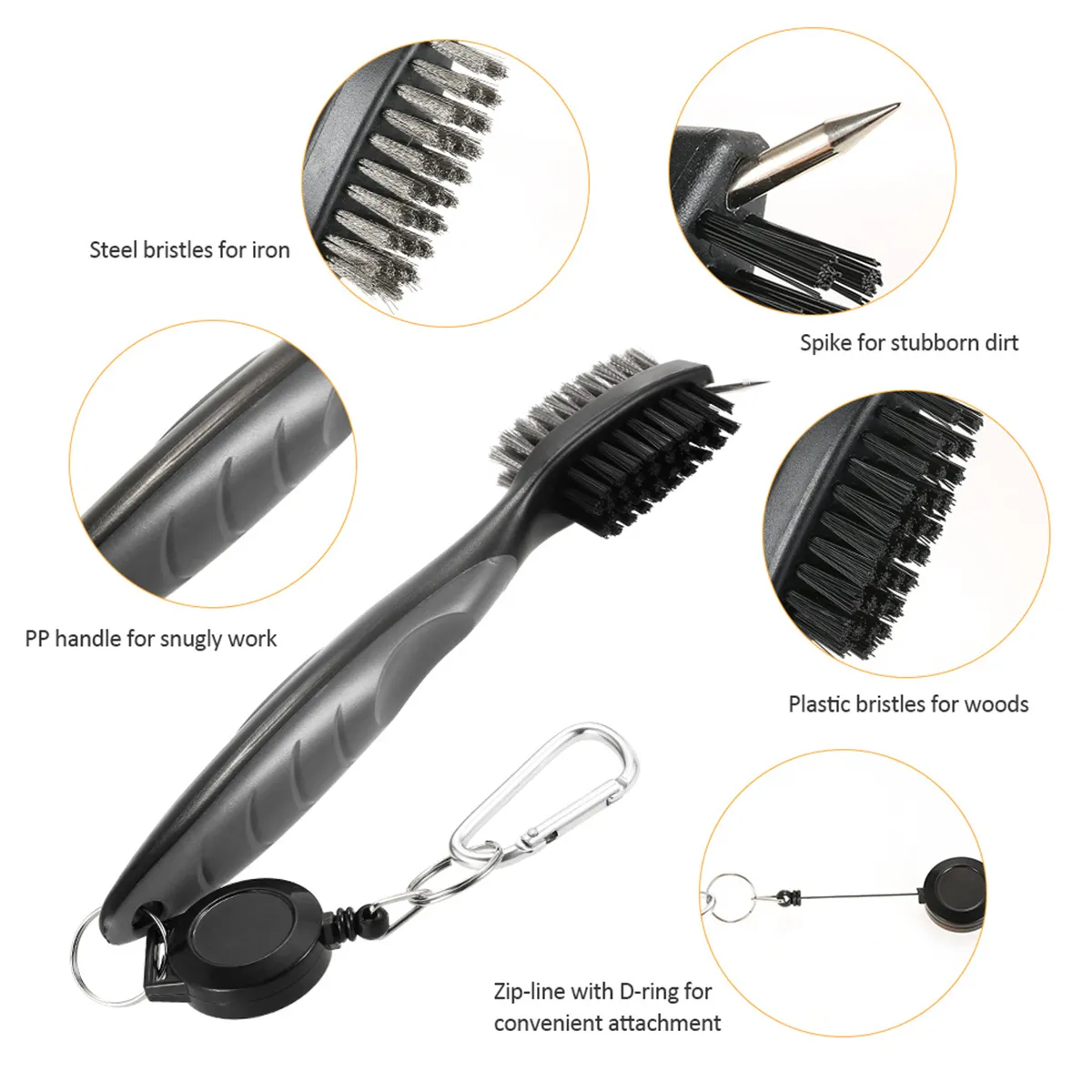 Premium Golf Club Brush With Retractable Cord And Cap 4