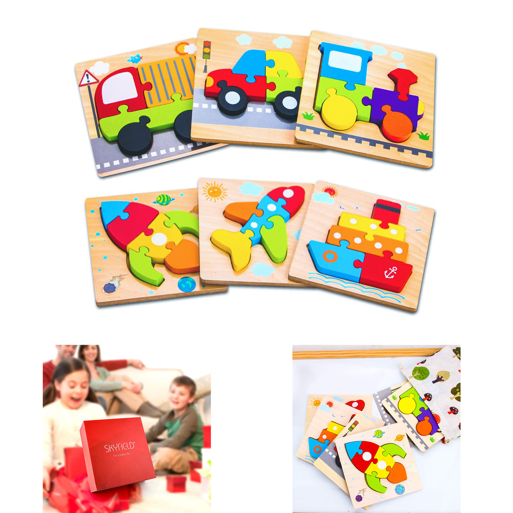 Wooden Vehicle Puzzles for 1 2 3 Years Old Boys Girls 2