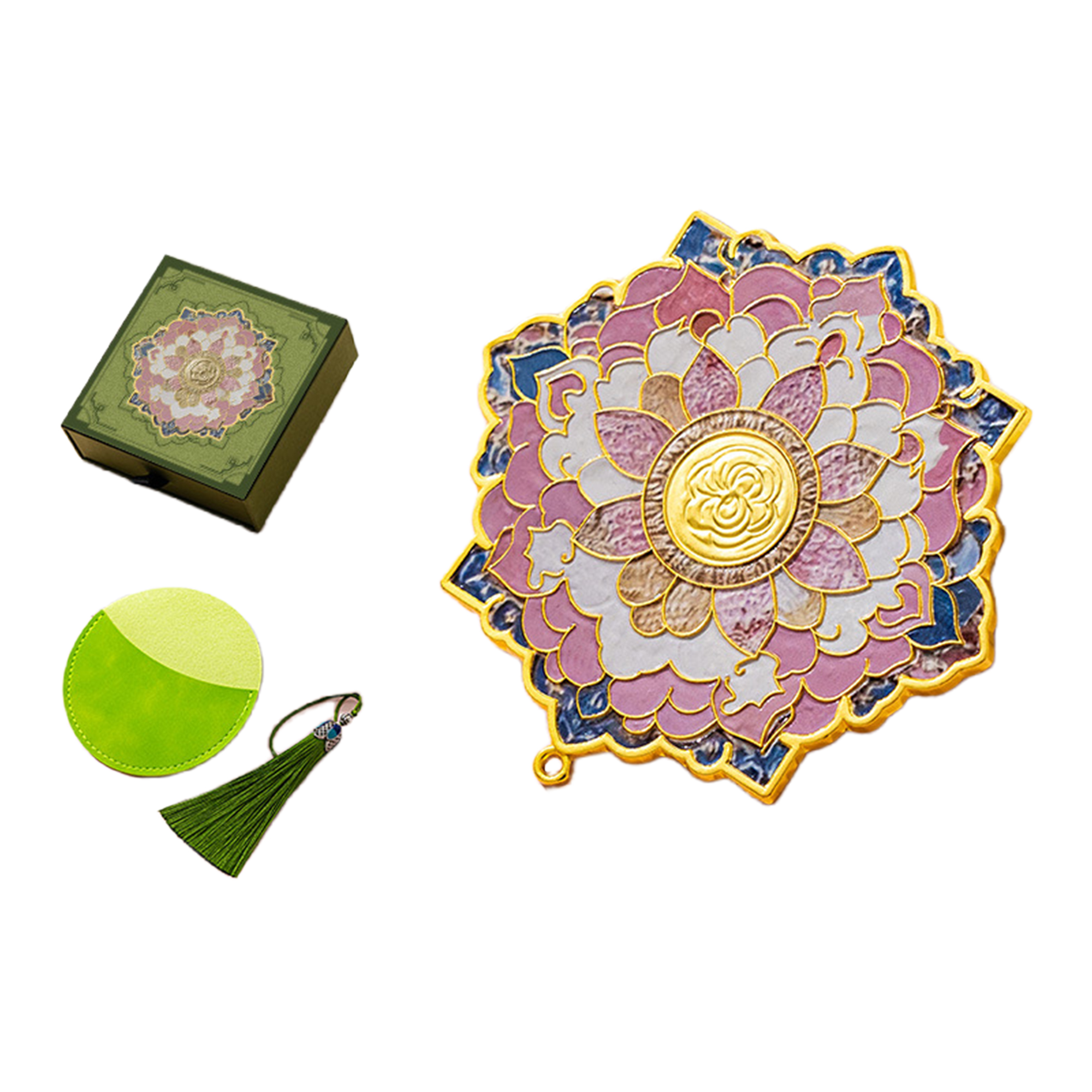 Pink Gold Floral Portable Mirror with Tassel 4