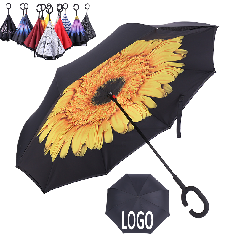 Custom Outdoor Travel C-Handle Reverse Umbrella 10