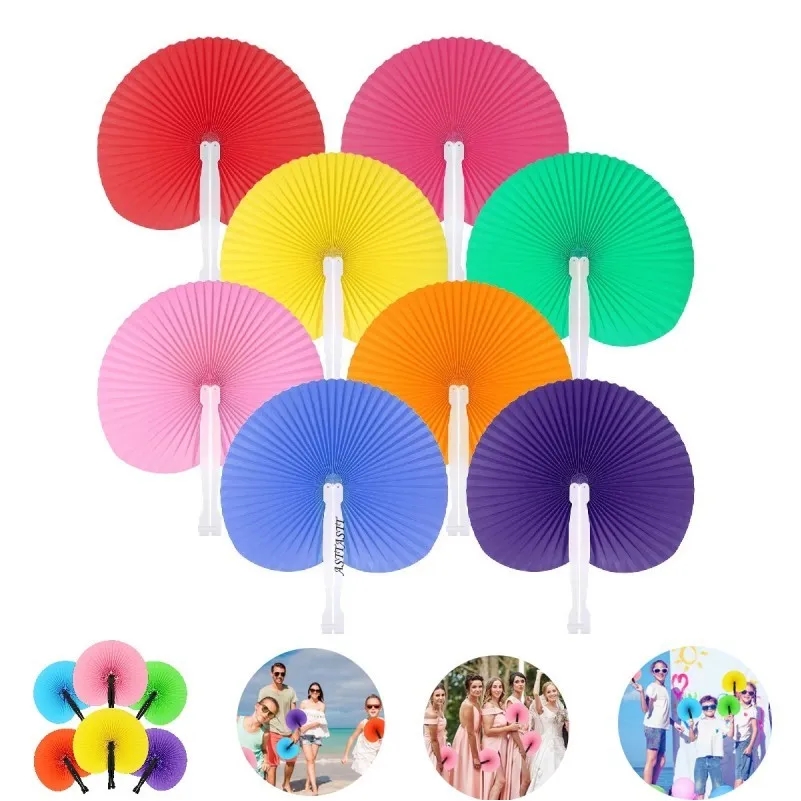 Folding Round Plastic Handle Hand Paper Fan 3