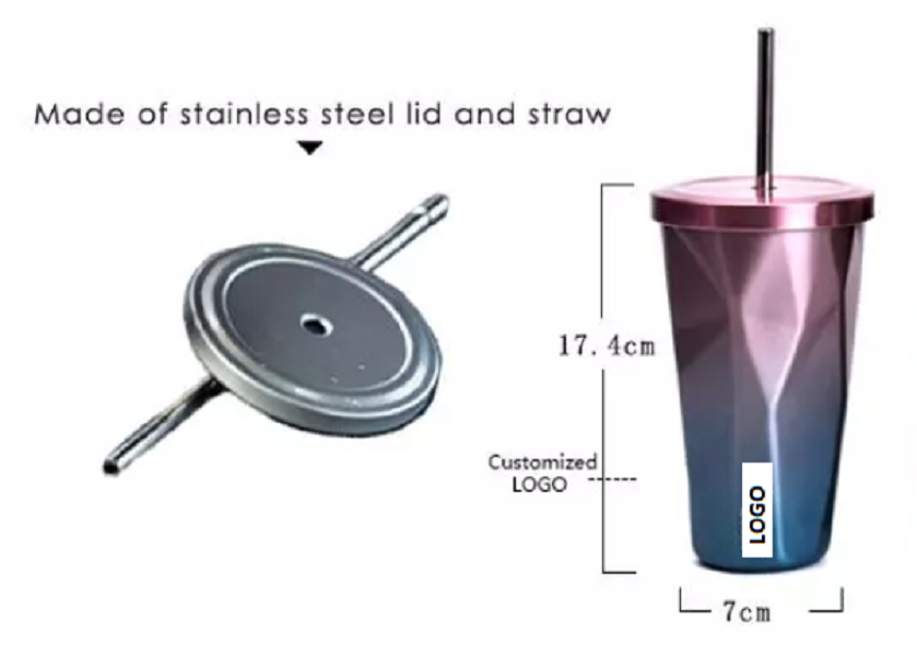 Stainless Steel Tumbler w/ SS Lid & Straw 15 oz 3