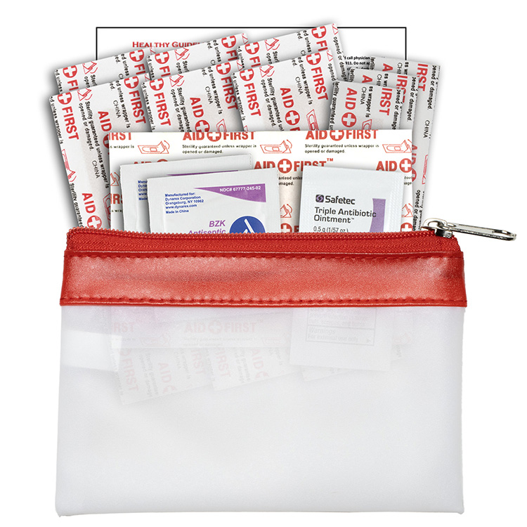 "SAFETY-ON-THE-GO" 14 Piece First Aid Kit in Colorful Zipper Vinyl Pouch 16