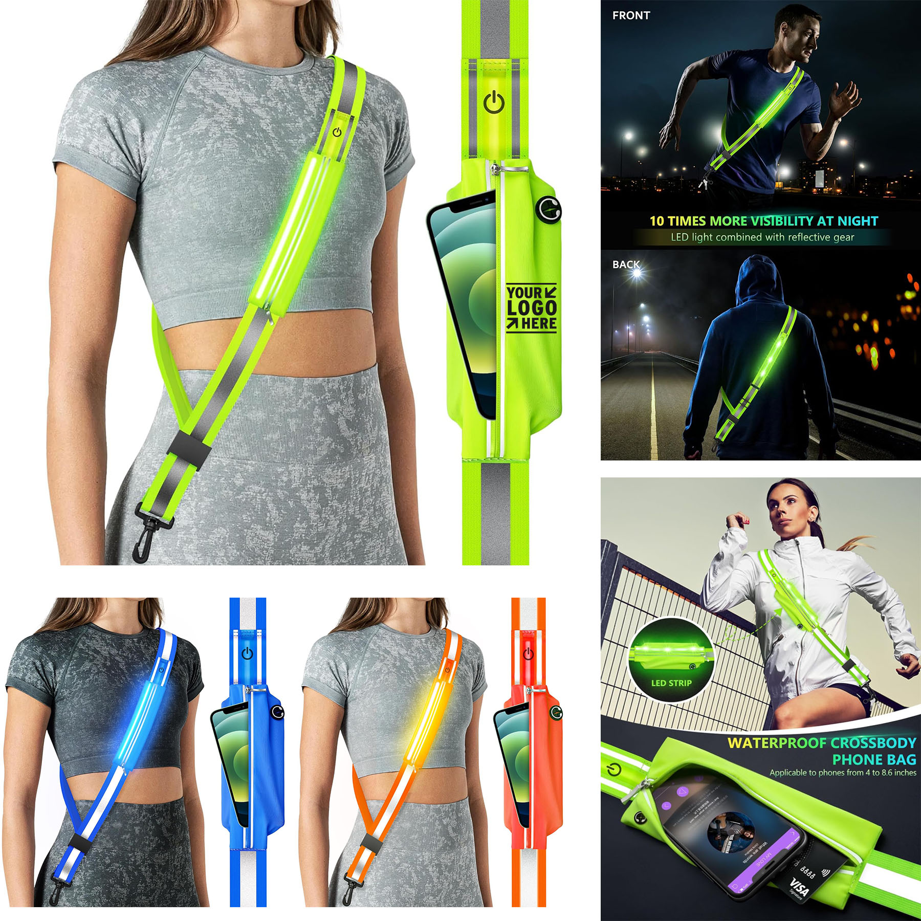 Walking At Night Safety Gear High Visibility Rechargeable LED Reflective Belt Sash