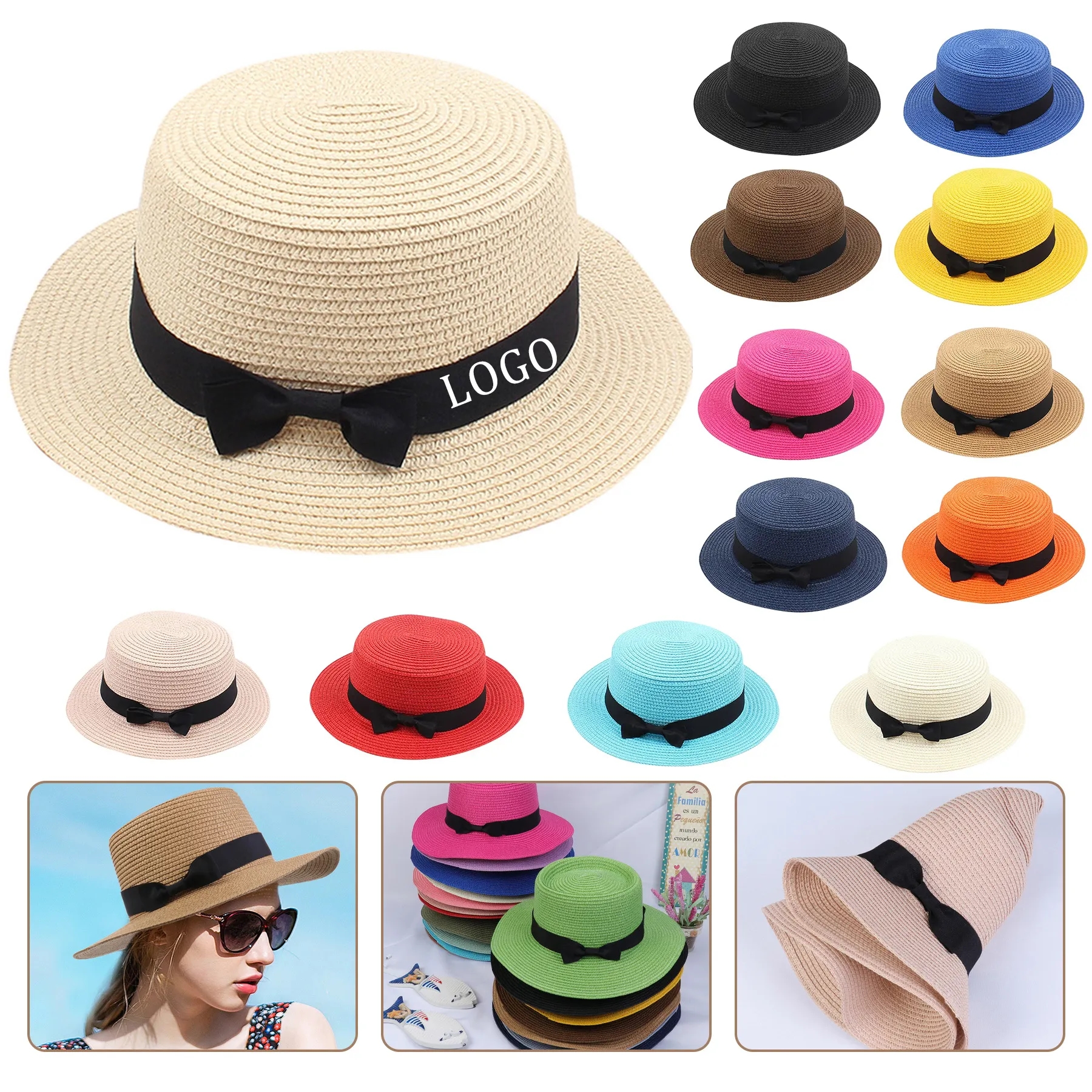 Summer Bow Tie Straw Visor Sun Hat 3