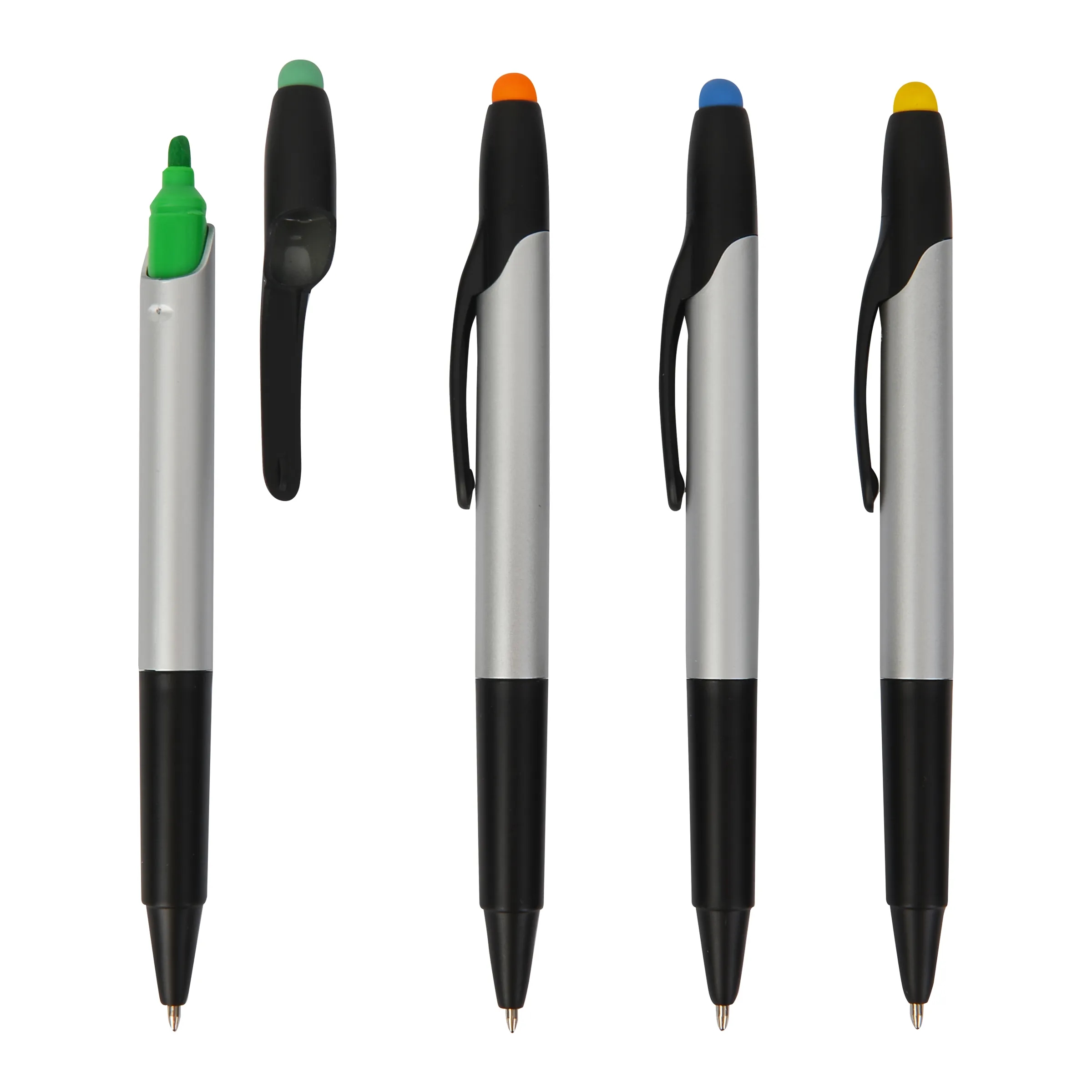 Highlighter With Ballpoint Pen and Stylus Cap 2