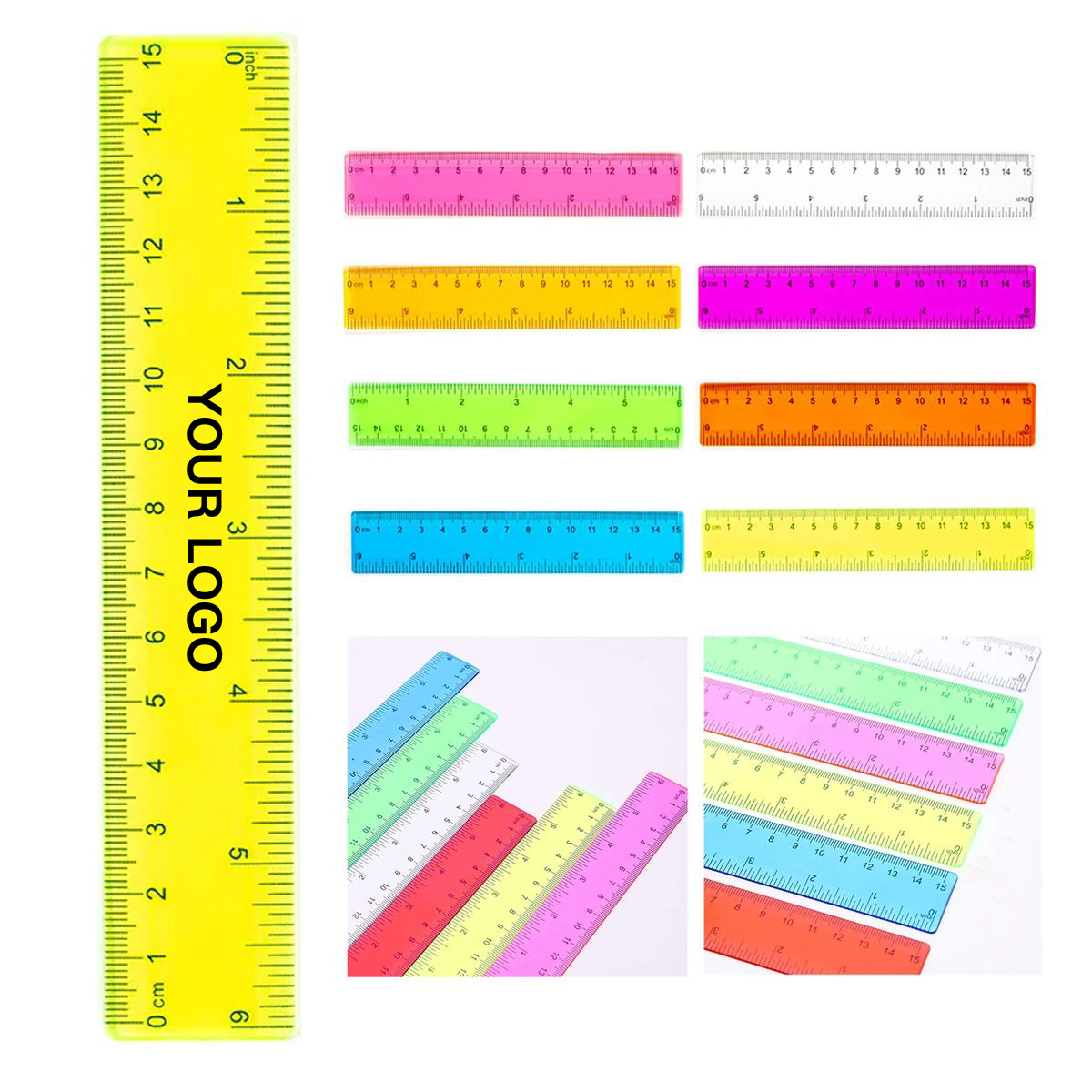 6 Inch Plastic Ruler Set with Inch and CM Marks 2