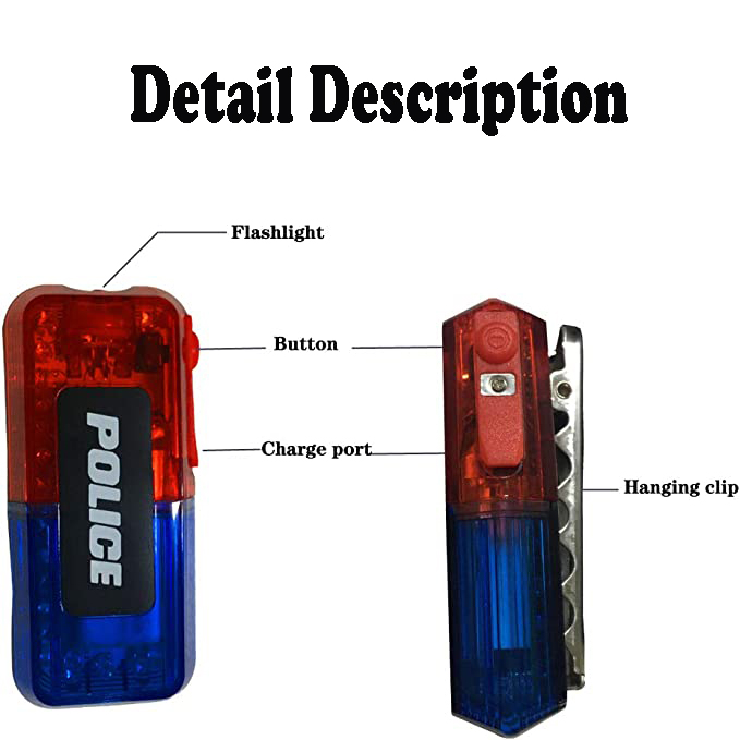 Rechargable Safety LED Flashing Security Clip lamp W/Flashlight 4