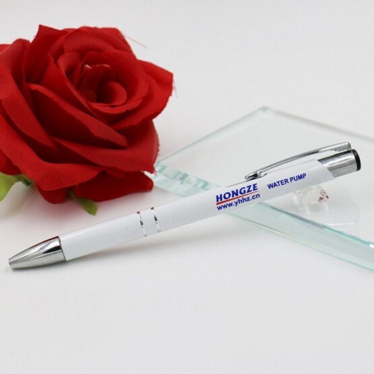 White Color Metal Ballpoint Pen With Two Color Imprint Logo 2