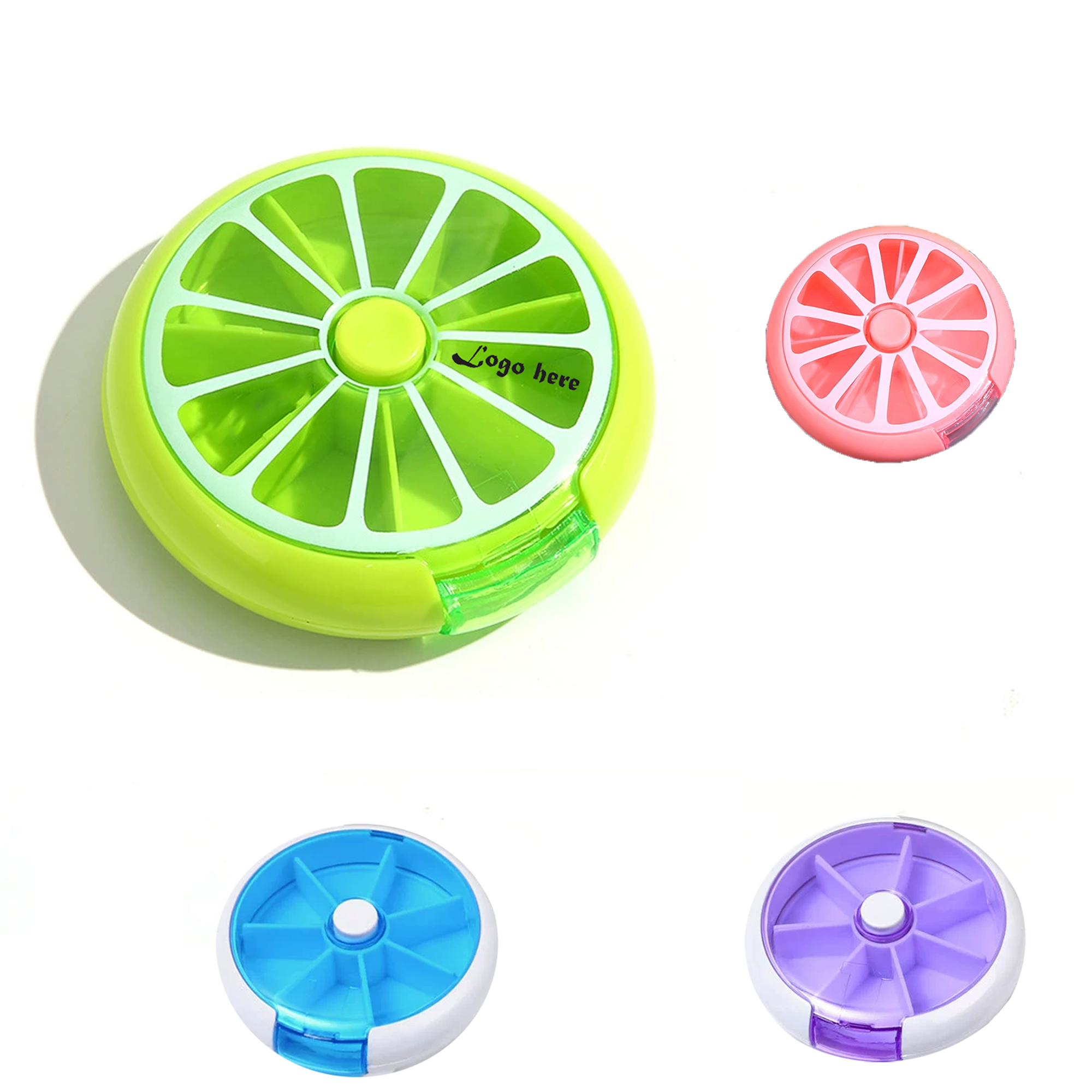 Portable Round 7 Compartments Rotary Mini Plastic Pill Box 1