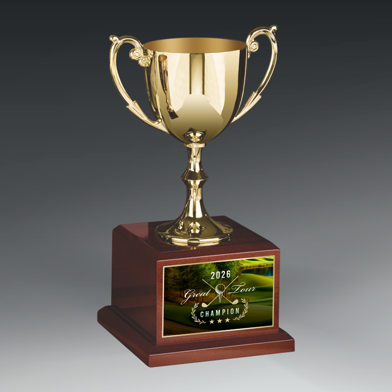 Elegant Metal Cup On Piano Finish Base 2