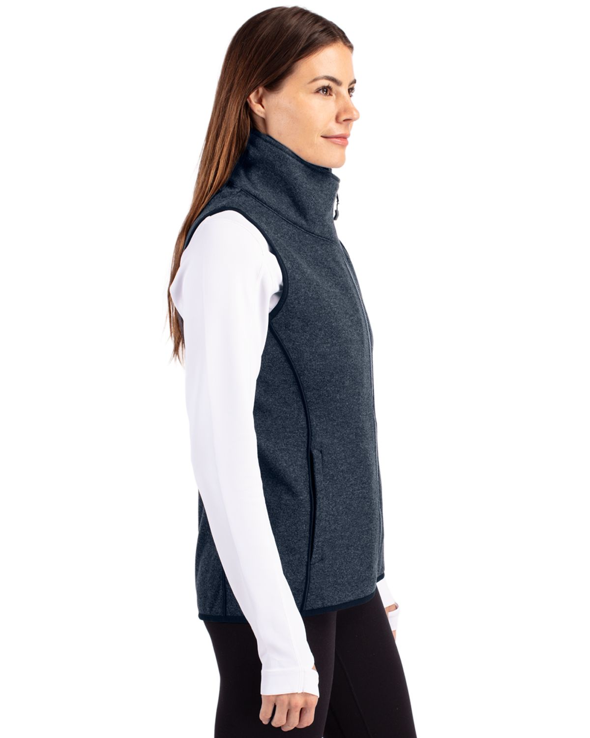 Cutter & Buck Mainsail Sweater-Knit Womens Full Zip Asymmetrical Vest 4