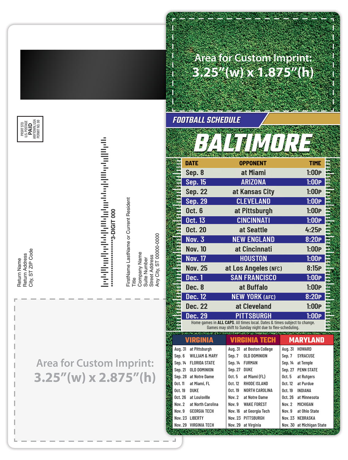Football Schedule Laminated Card/Postcard with Magnet Strip 3.5x8.5 - 14 pt. 4