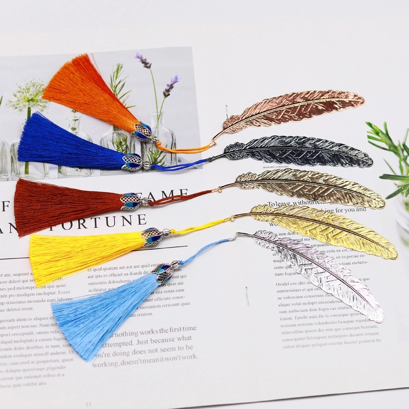 Metal Feather Bookmark With Tassels 1