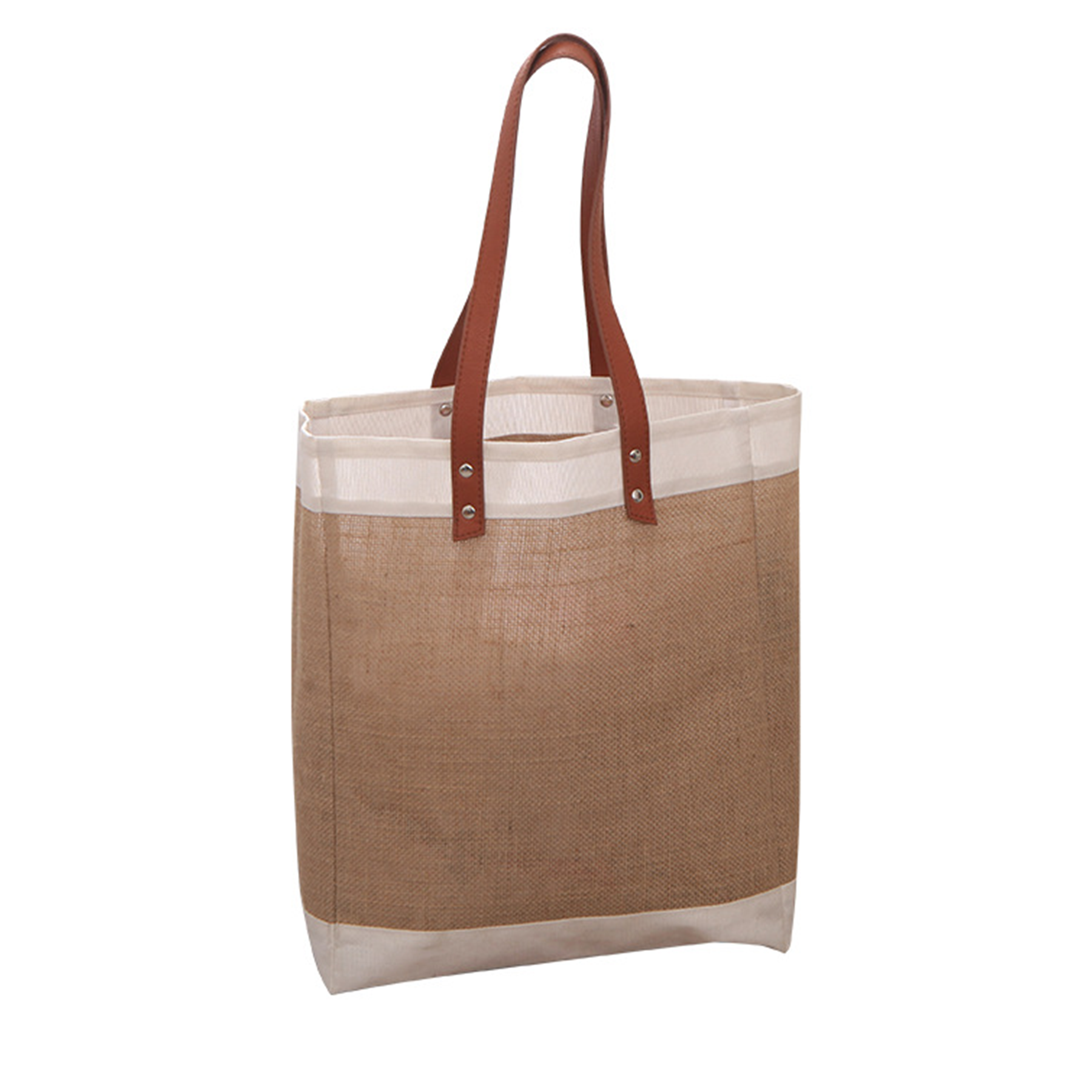Burlap PU Leather Tote Bag 3
