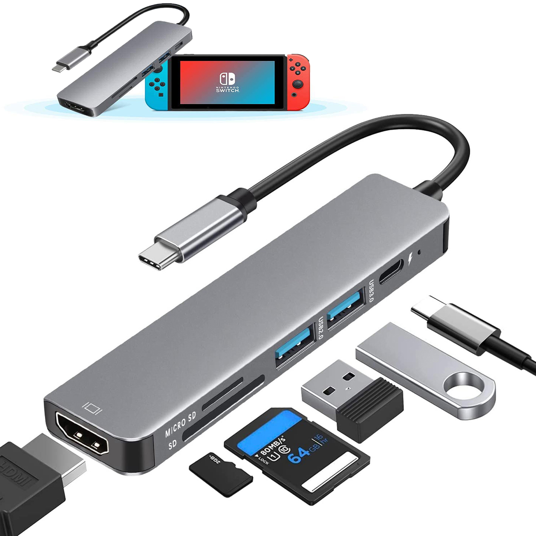 6 in 1 USB C Hub Multiport Adapter 2
