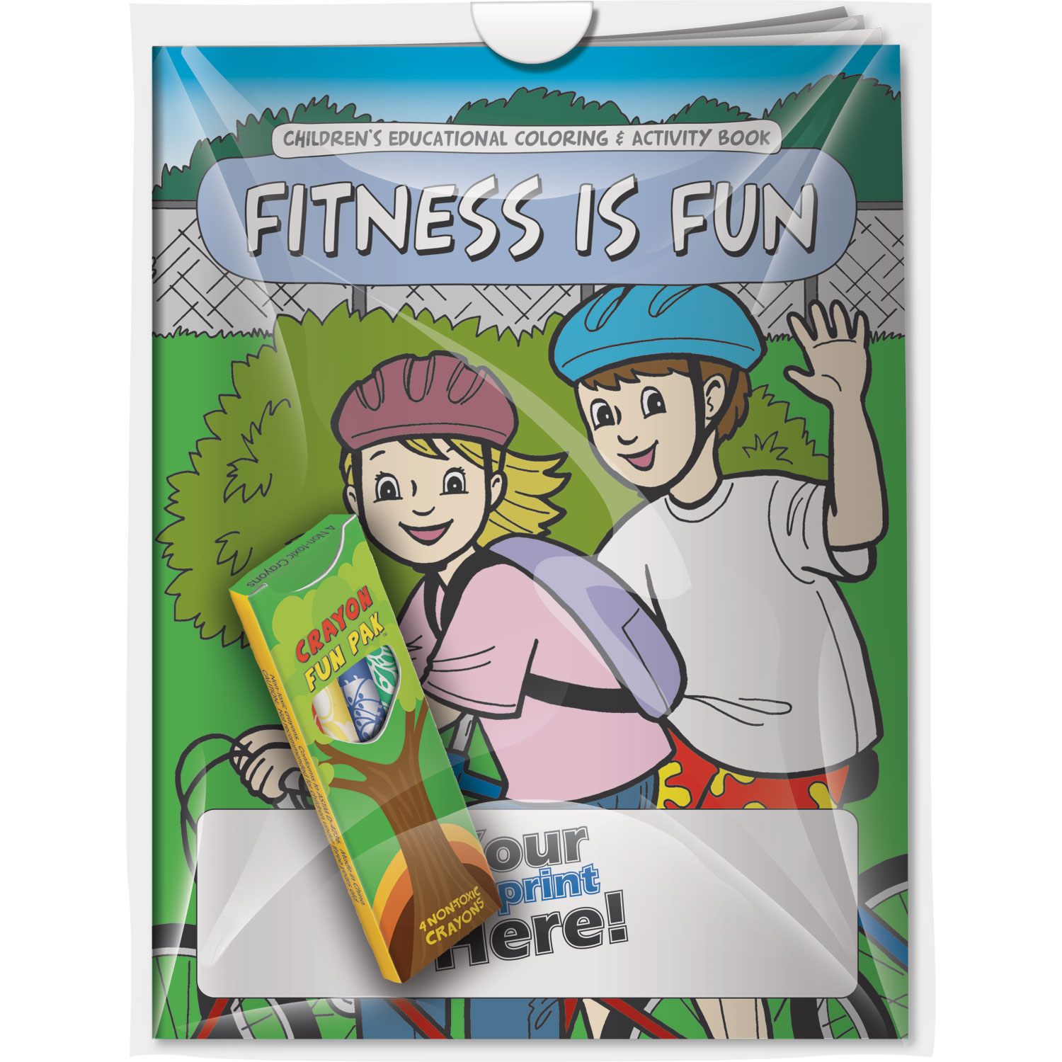 Combo Pack - CB1008 Coloring Book & 4-Pack of Crayons (Imprinted) in a Poly Bag 3