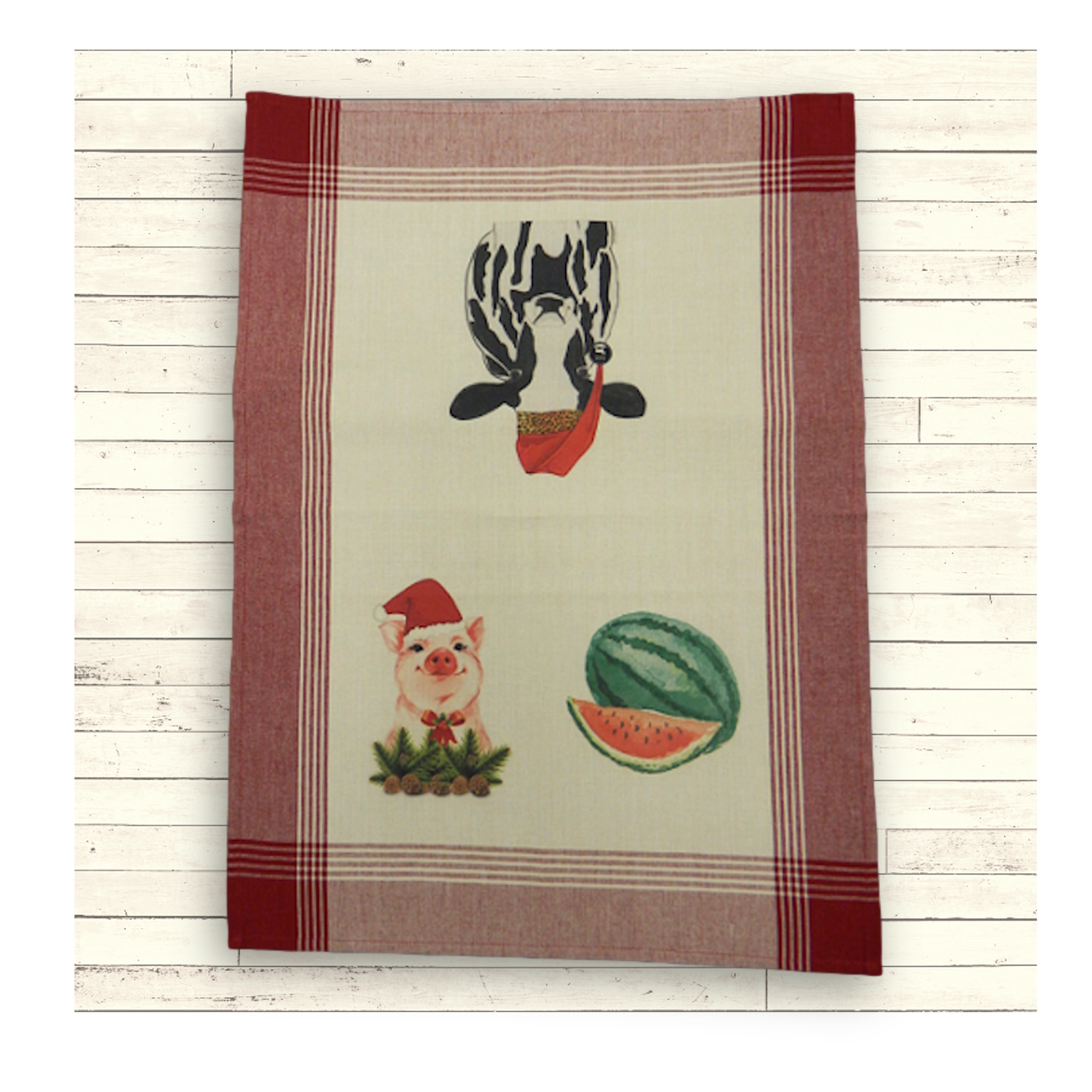 Red/Tea Dyed Plaid Kitchen Towel with Custom Print 7