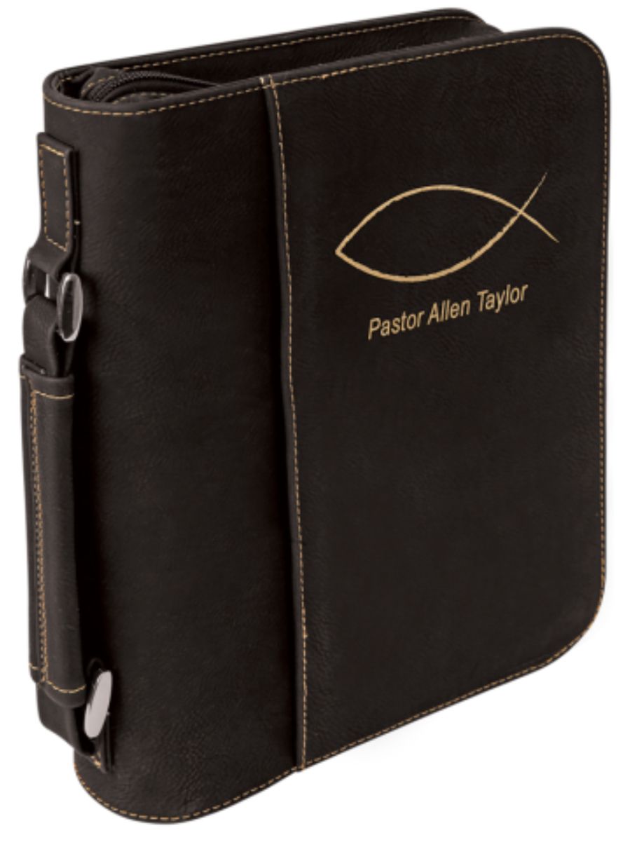 Custom Laser Engraved Black Leatherette Book Cover 1