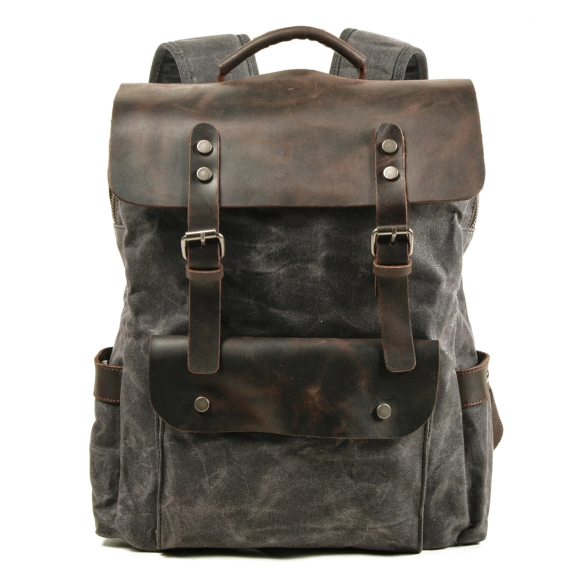 Vintage Waxed Canvas Cowhide Backpack 4