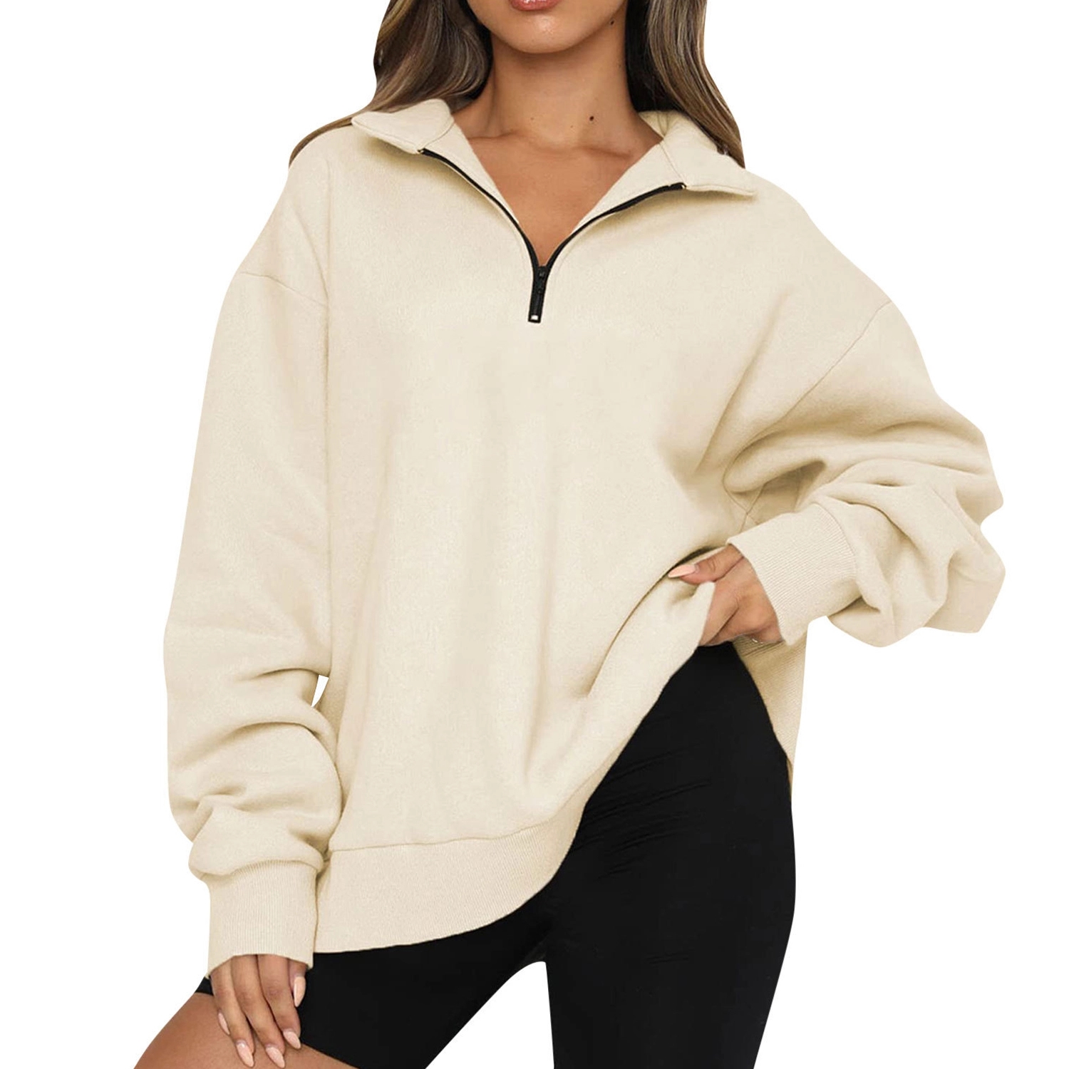 Womens Oversized Half Zip Pullover Long Sleeve Sweatshirt 5