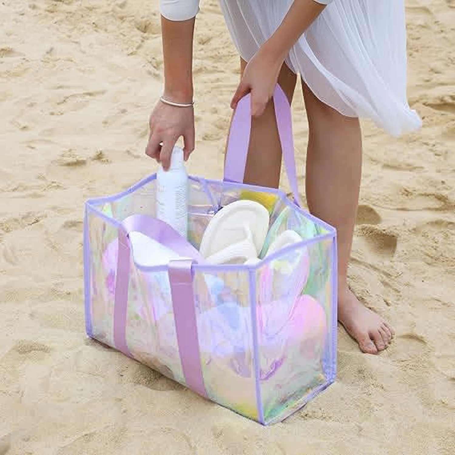 Waterproof Rainbow Transparent Women's Large Beach Tote Bag 8