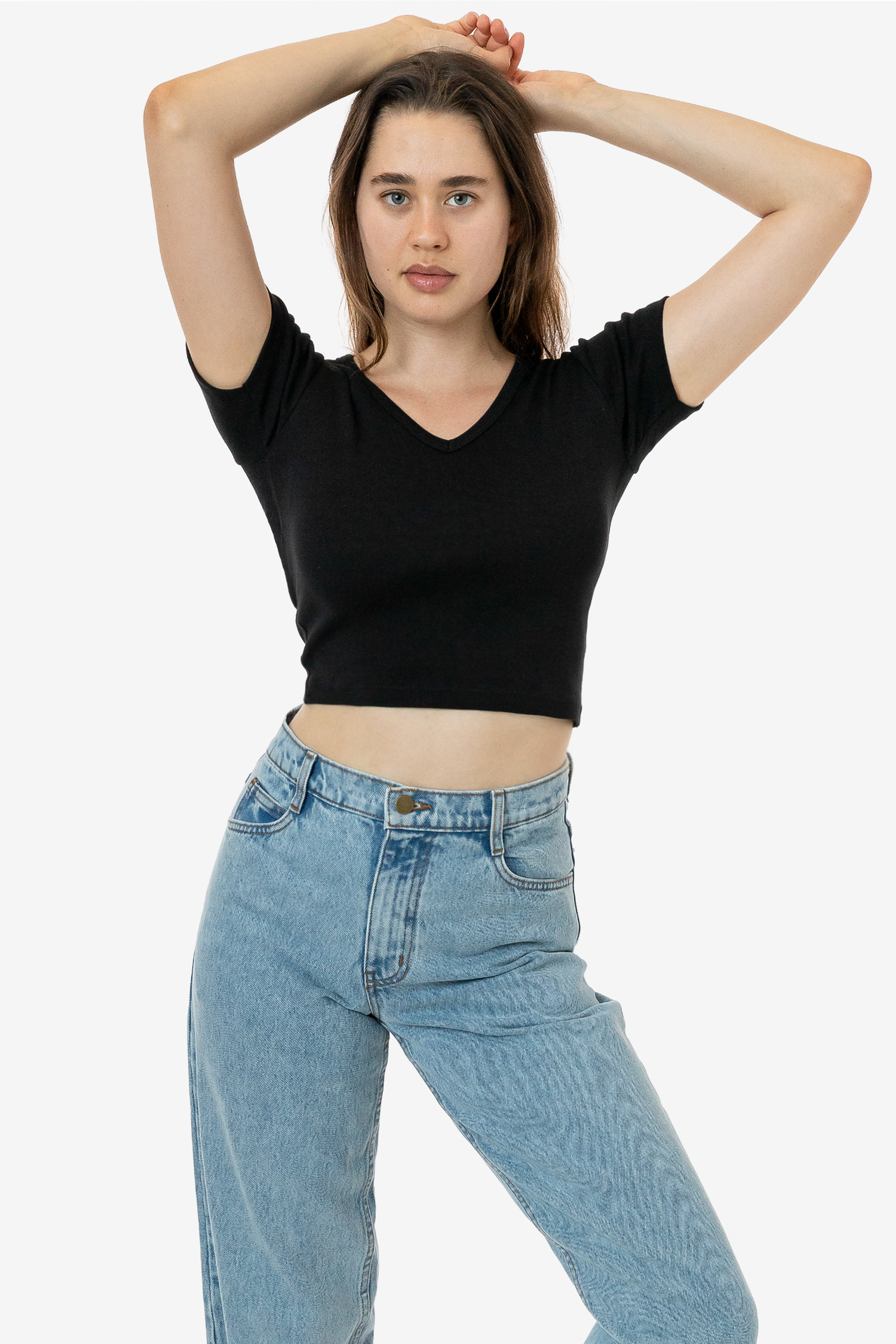 BABY RIB SHORT SLEEVE V-NECK CROP TEE 3