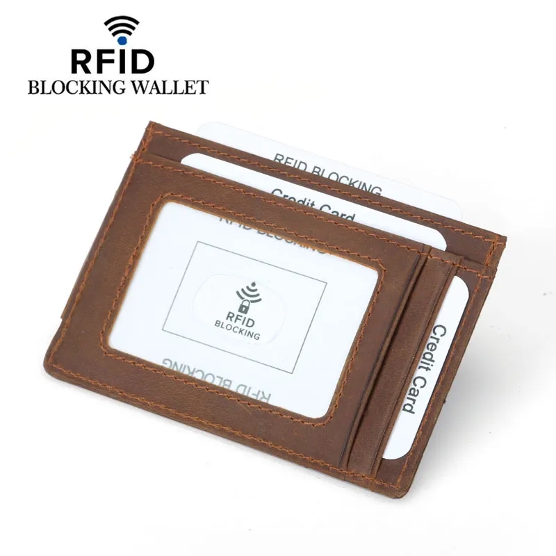 RFID Blocking Leather Card Holder Slim Front Pocket Wallet 6