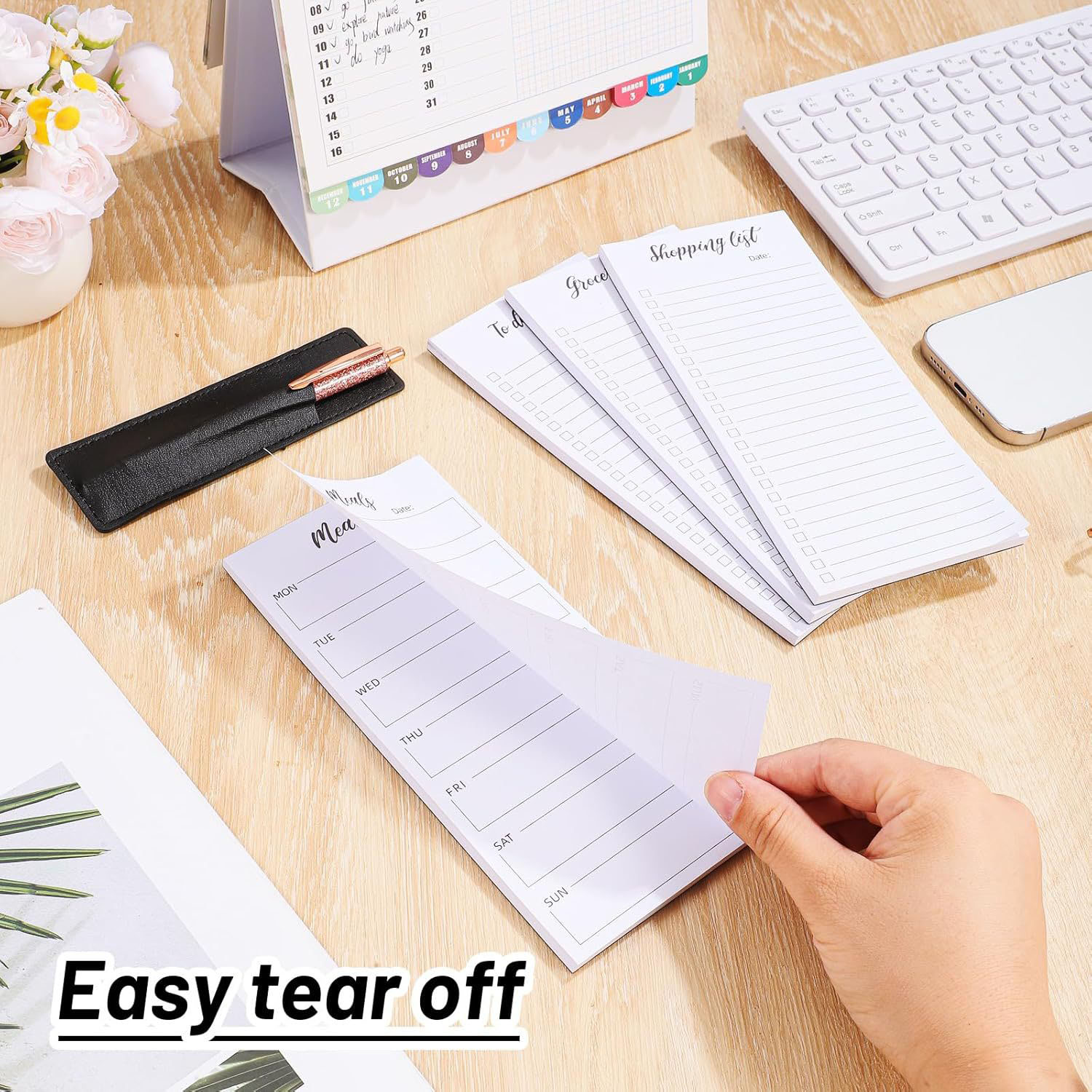 4 Pack Magnetic Fridge Notepad Set w/ Pen Holder 10