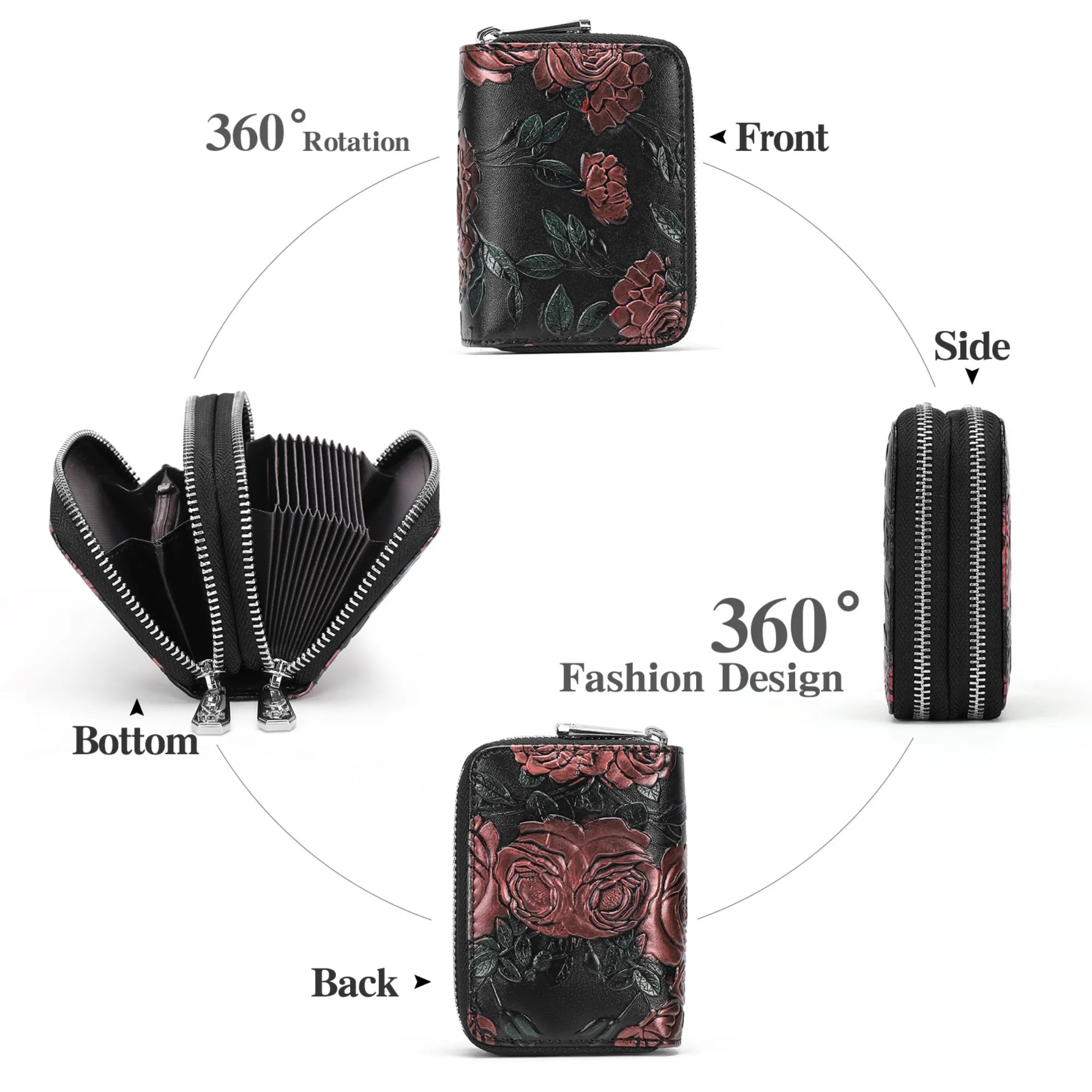 Premium Dual Zipper RFID-Blocking Leather Card Holder 5