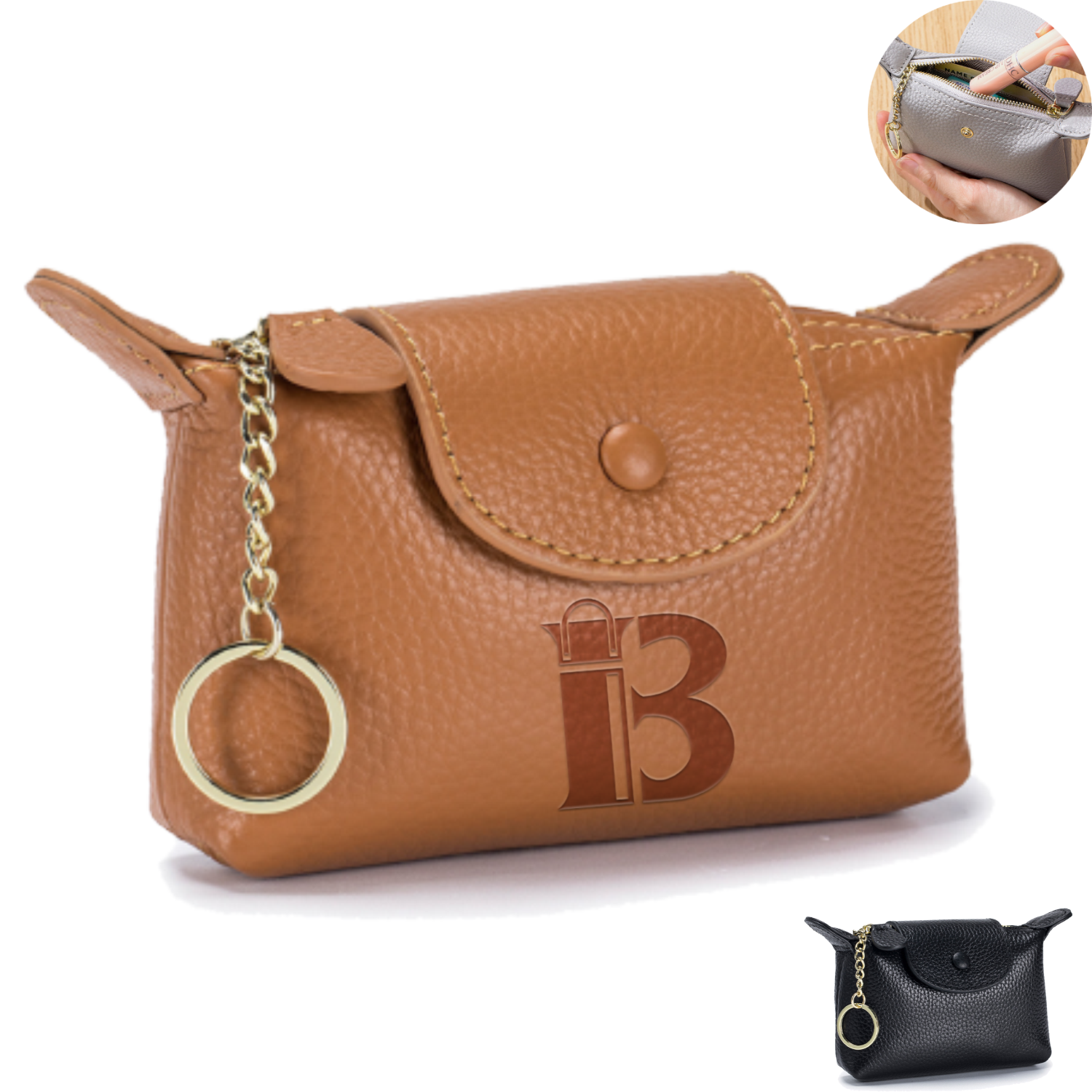 Soft Genuine Leather Mini Women Coin Purse w/ Keychain 5