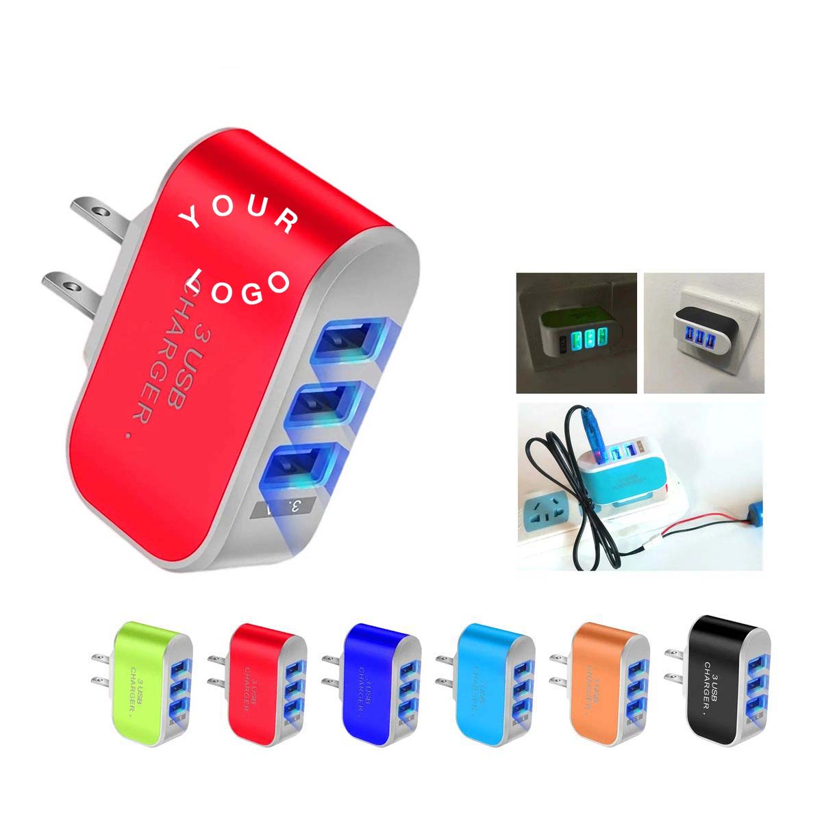 3 USB Port Charger Adapter with Colorful LED Design 2