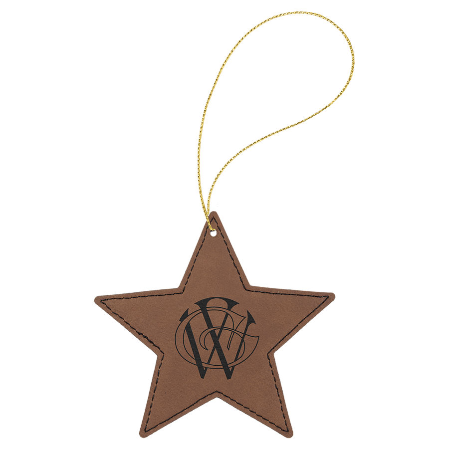 Dark Brown Leatherette Star Ornament with Gold String 2
