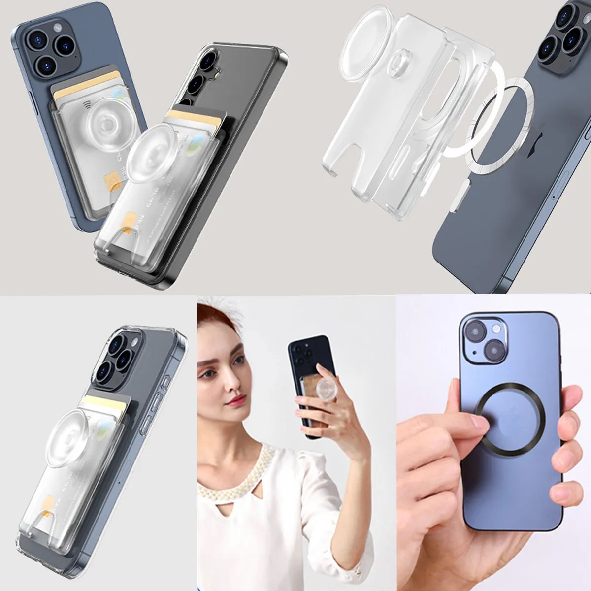Magnetic Wallet Card Holder with Collapsible Phone Grip 4