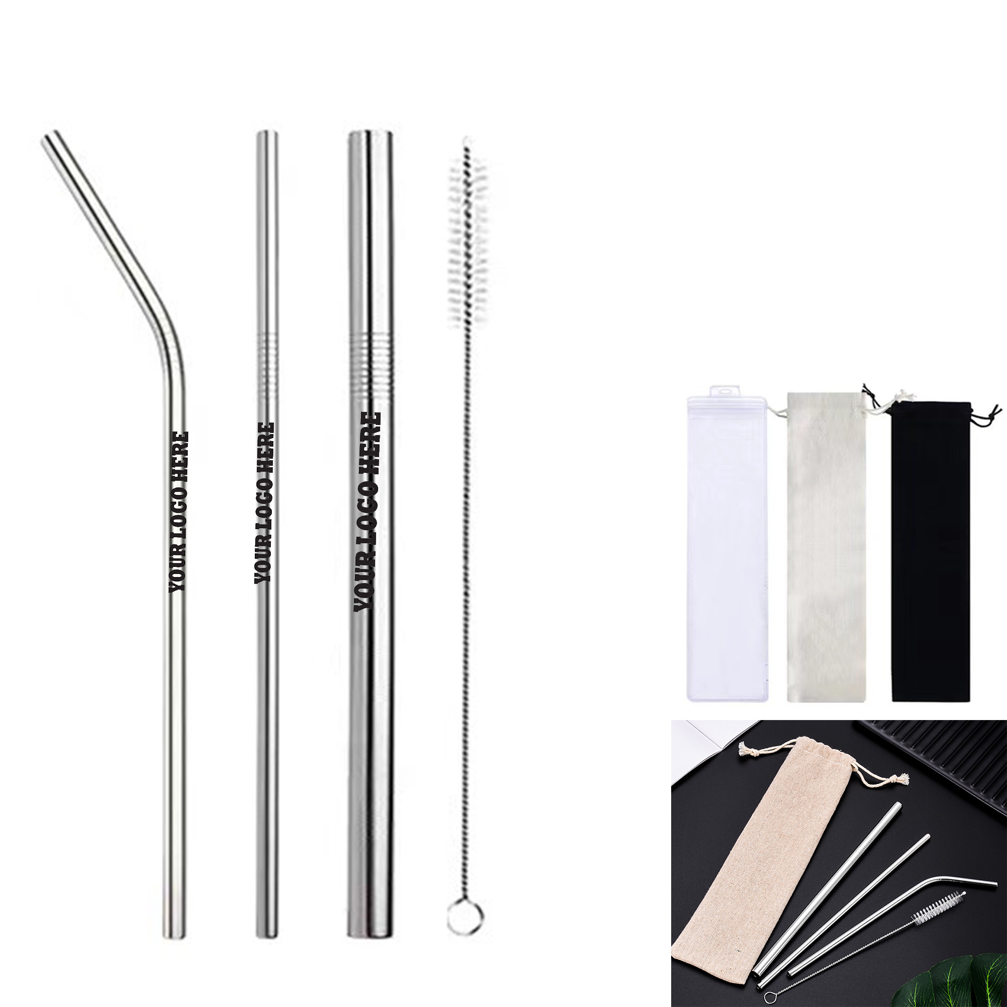 304 Stainless Straws 4 Pack Suit with Velvet Pouch
