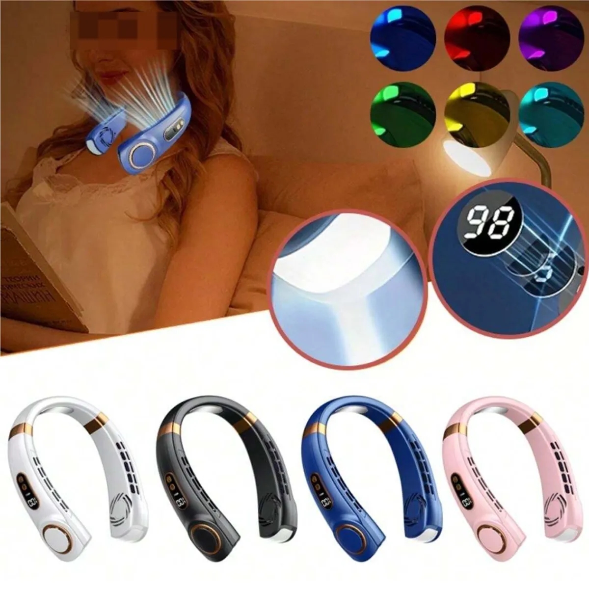 5 Speeds Smart Digital USB Charging Faster Cooling Neck Fan 2