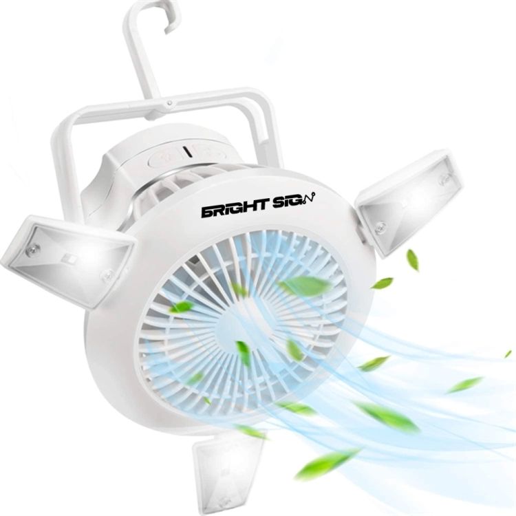 Solar-Powered Camping Fan with Hook and Light 1