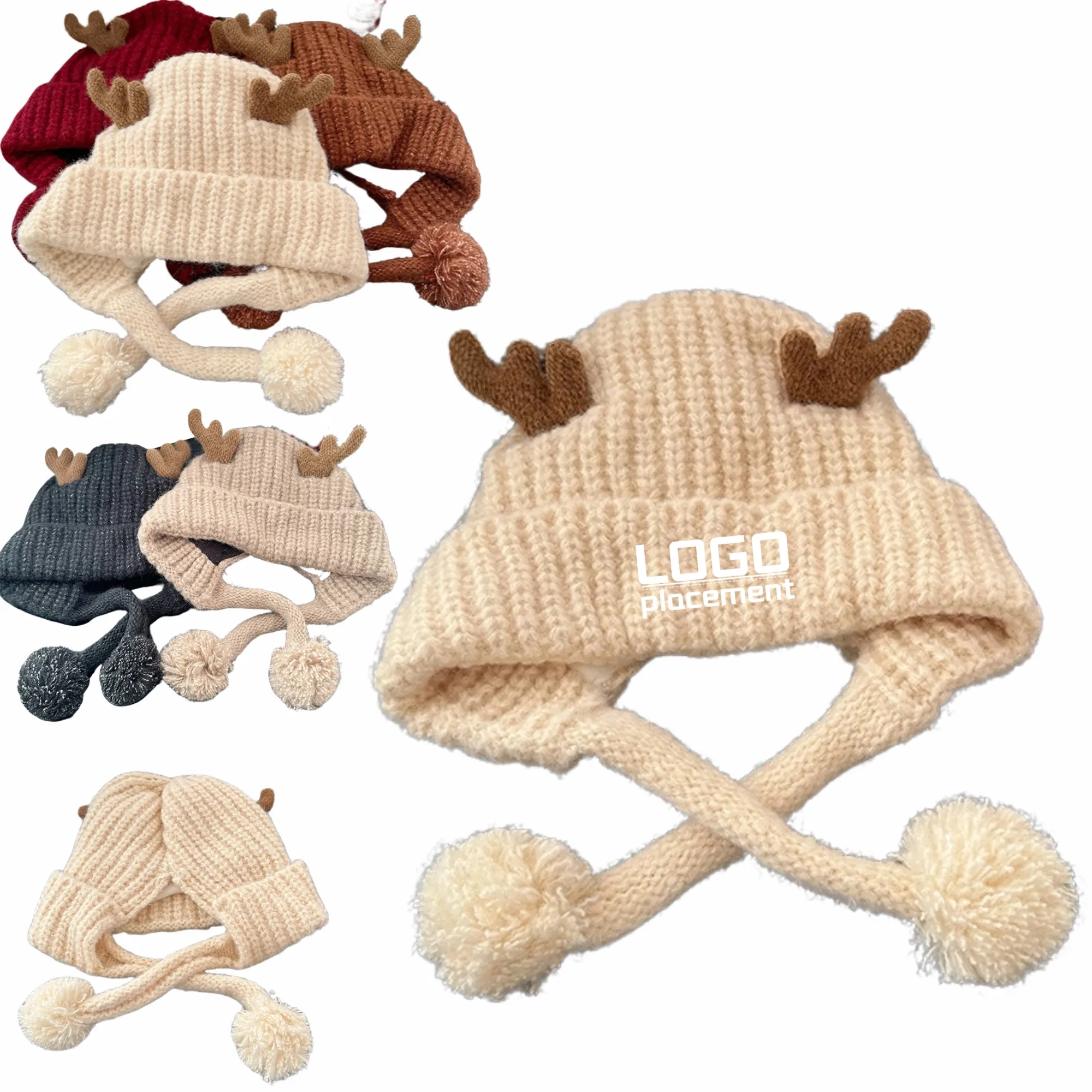 Christmas Red Reindeer Earflap Beanie