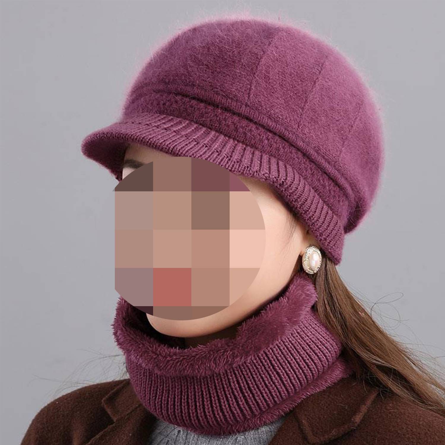 Fashion Women Cloche Beanie Cap w/ Scarf Warm Knit 9