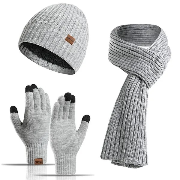 Winter Beanie Hat Scarf Touch Screen Gloves Set 2